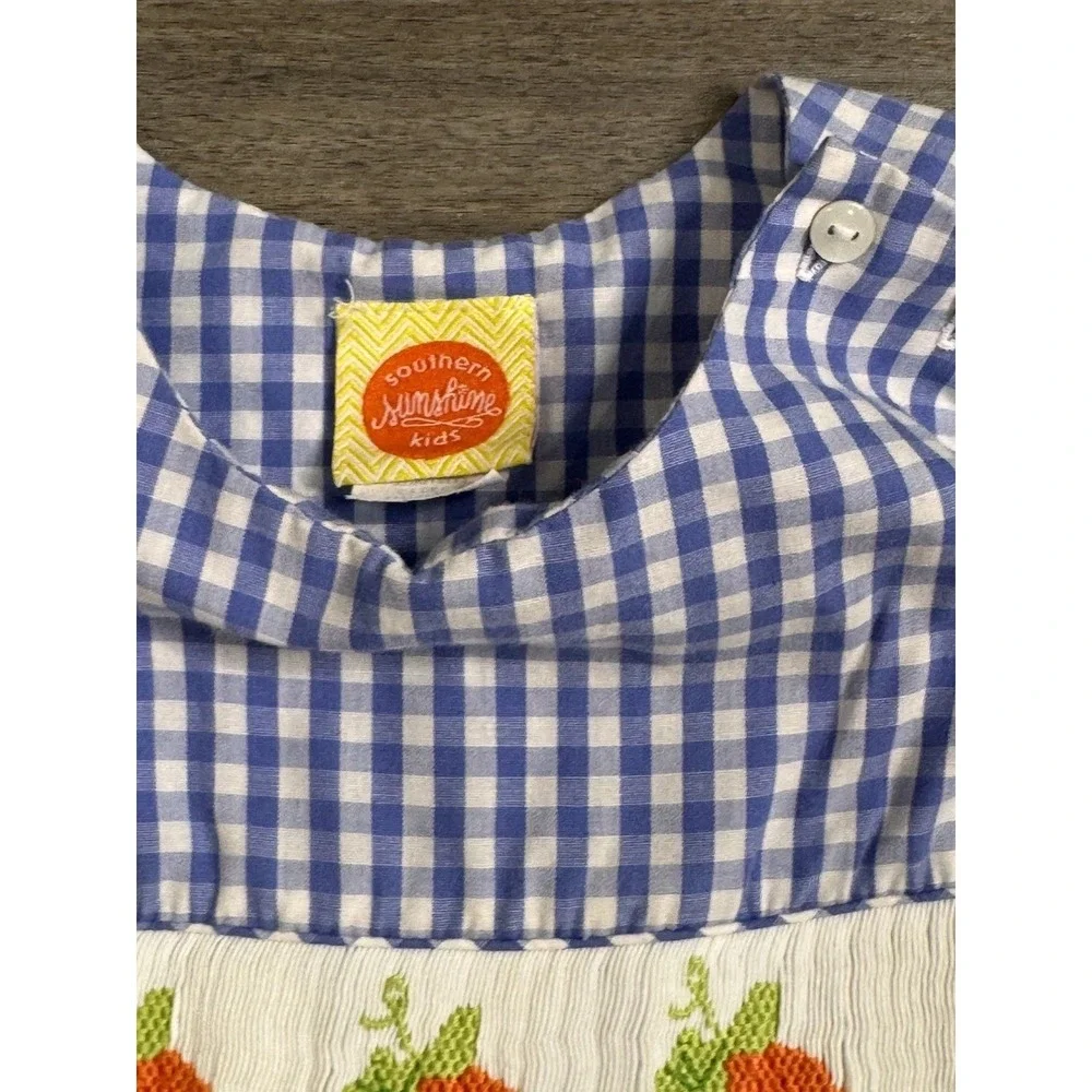 Toddler Boys Longall Overalls Size 2 Blue Gingham Smocked Pumpkin Fall Preppy